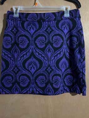 Greg Norman Collection Black and Purple Floral Print Skort